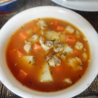鶏軟骨とニンジンのトマトスープ